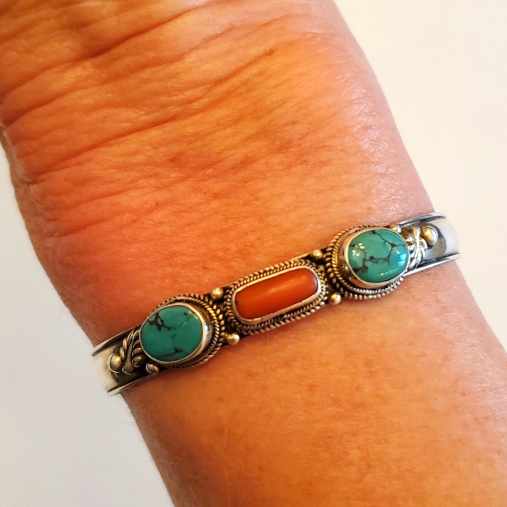 Turquoise Carnelian silver bracelet